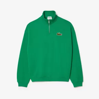 Loose Fit Zip Neck Badge Accent Sweatshirt