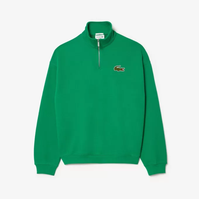 Loose Fit Zip Neck Badge Accent Sweatshirt