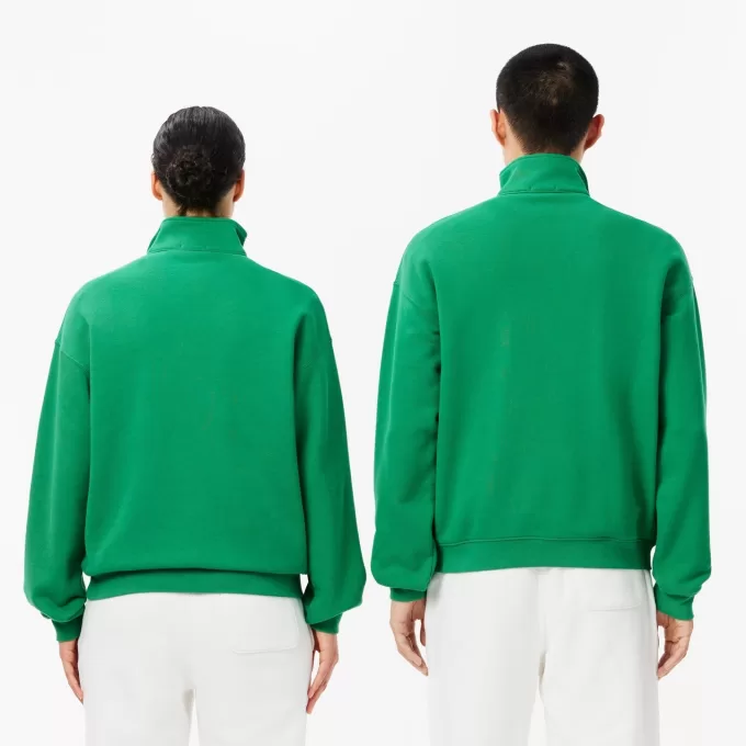Loose Fit Zip Neck Badge Accent Sweatshirt