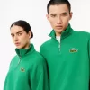 Loose Fit Zip Neck Badge Accent Sweatshirt