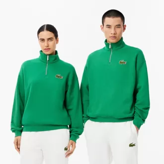 Loose Fit Zip Neck Badge Accent Sweatshirt