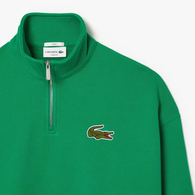 Loose Fit Zip Neck Badge Accent Sweatshirt