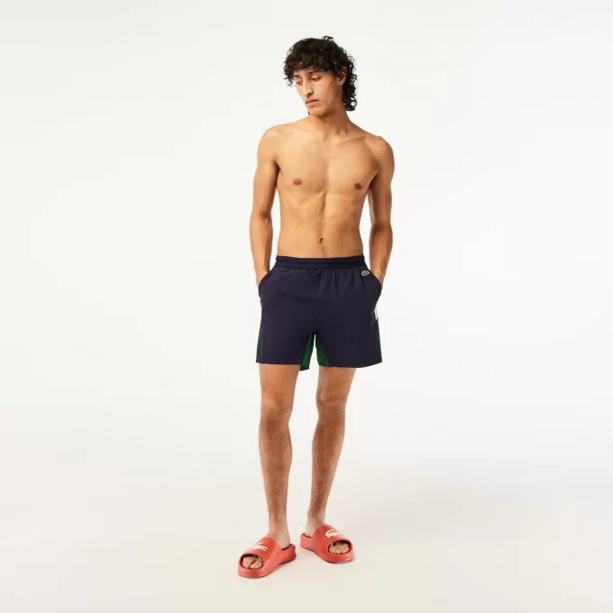 Mænds Lacoste Genbrugspolyamid Colourblock Badebukser