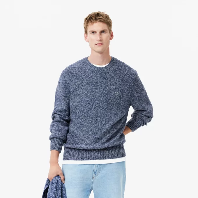 Merceriseret kartet uld sweater med rund hals