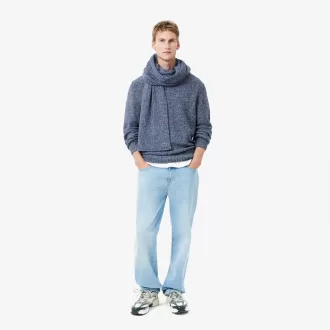 Merceriseret kartet uld sweater med rund hals