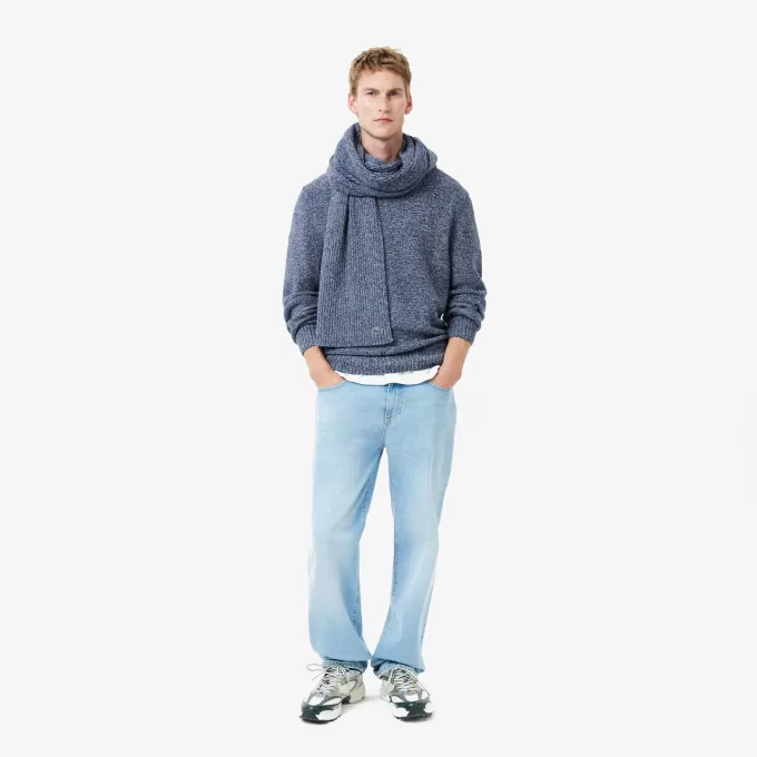 Merceriseret kartet uld sweater med rund hals