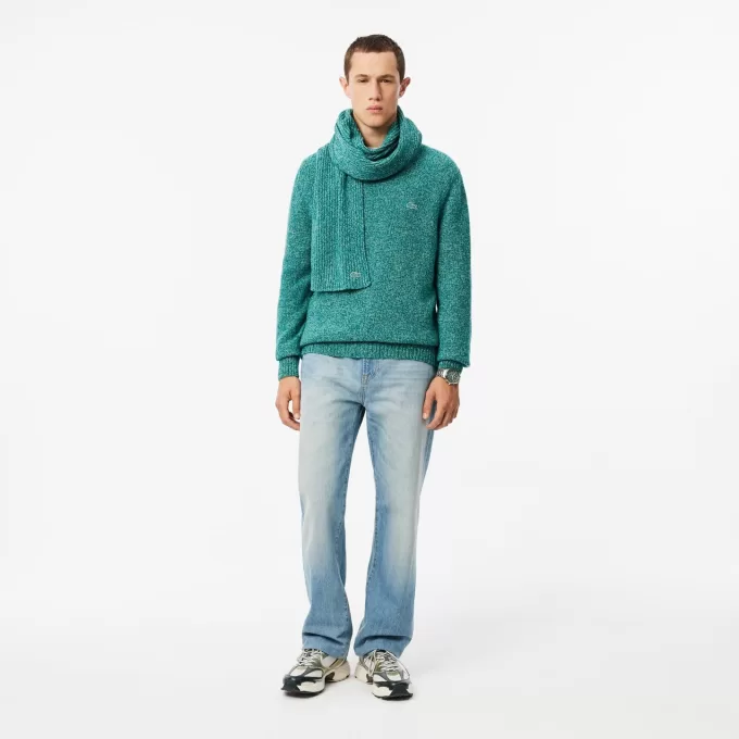 Merceriseret kartet uld sweater med rund hals