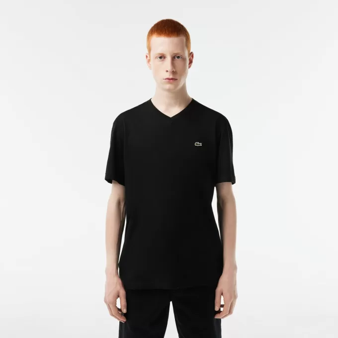 Monokrom T-shirt med V-hals i bomuld