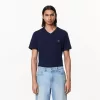 Monokrom T-shirt med V-hals i bomuld