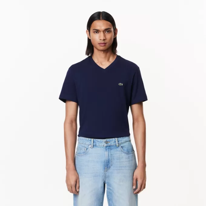 Monokrom T-shirt med V-hals i bomuld