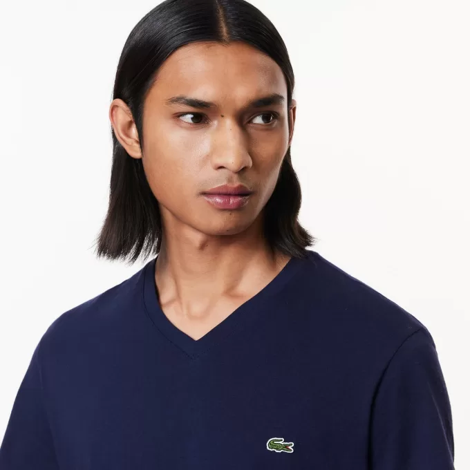 Monokrom T-shirt med V-hals i bomuld