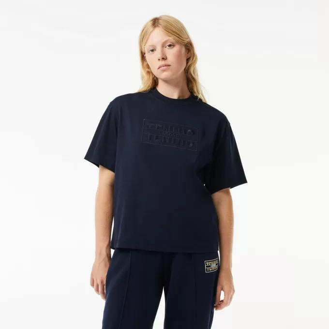 Oversized T-shirt med tennisbroderi i bomuld