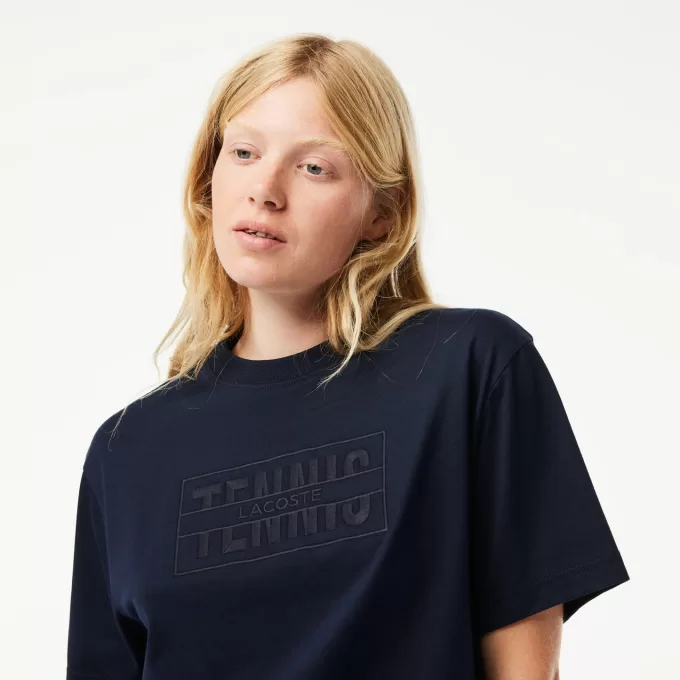 Oversized T-shirt med tennisbroderi i bomuld