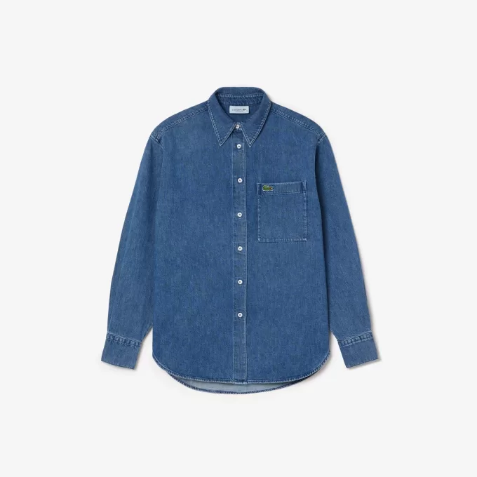 Oversized denim skjorte med brystlomme