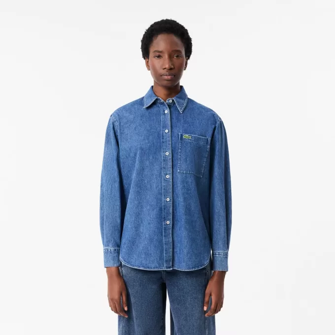 Oversized denim skjorte med brystlomme