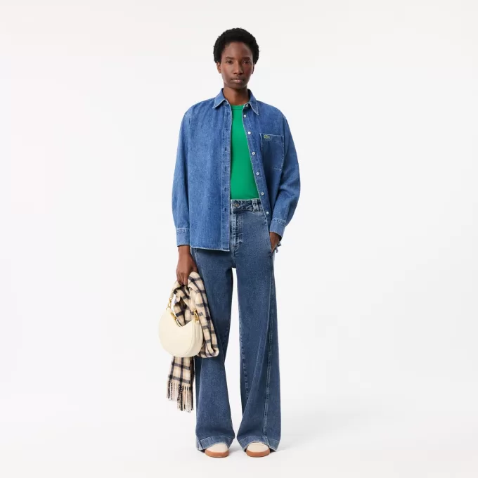 Oversized denim skjorte med brystlomme