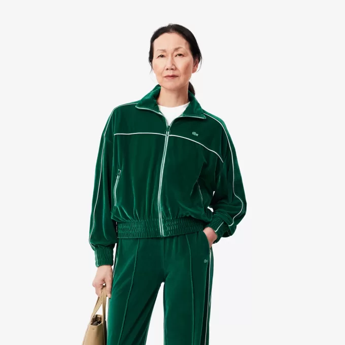 Oversized zip-up velour sweatshirt