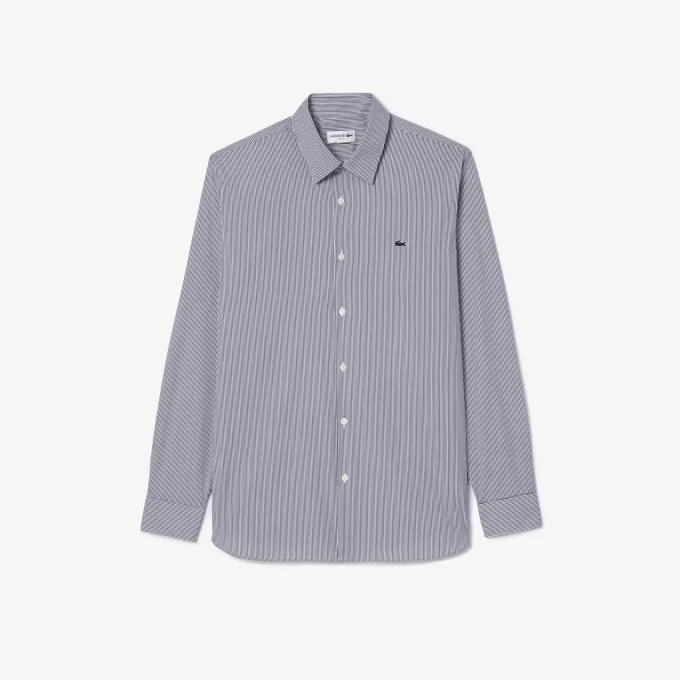 Slim Fit Stribet Stretch Poplin skjorte