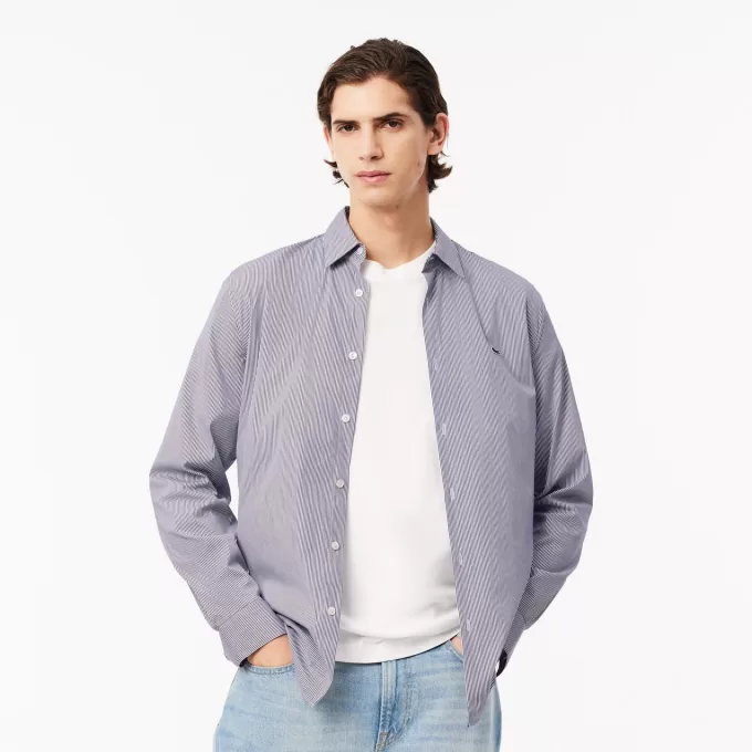 Slim Fit Stribet Stretch Poplin skjorte