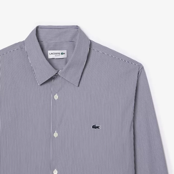 Slim Fit Stribet Stretch Poplin skjorte
