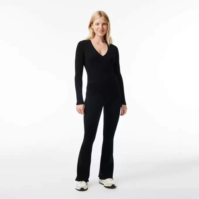 Sømløse ribstrikkede, udskårne leggings