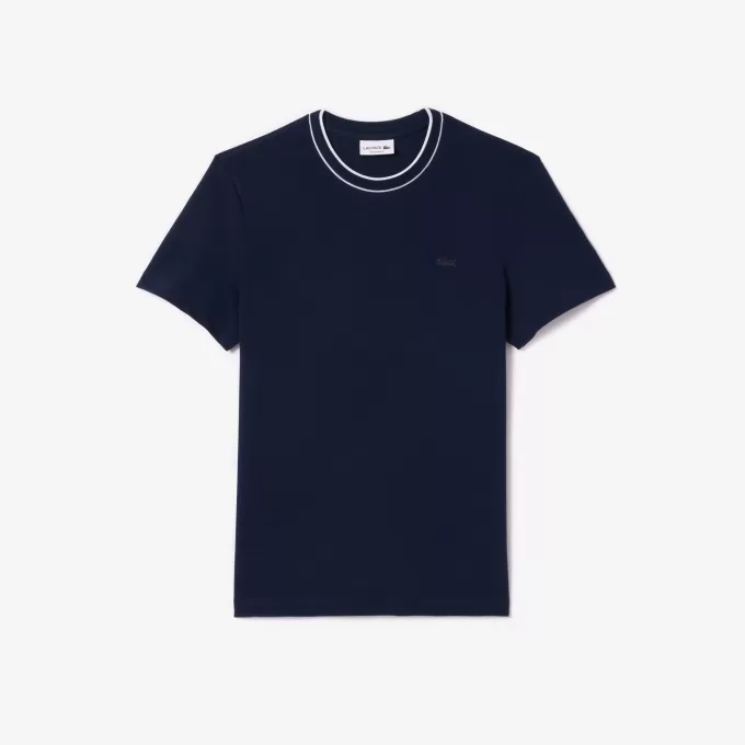 Stretch T-shirt med piqué stribet krave