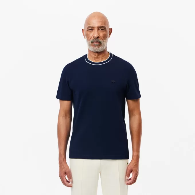 Stretch T-shirt med piqué stribet krave