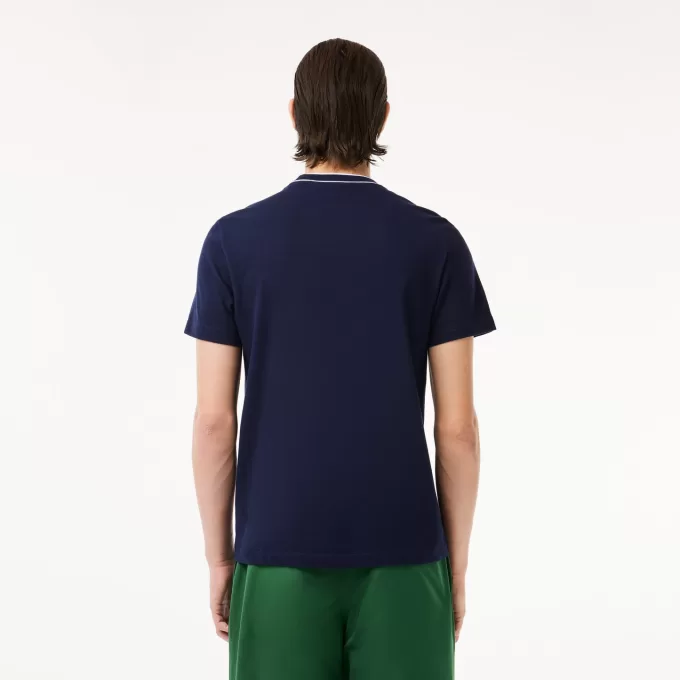 Stretch T-shirt med piqué stribet krave