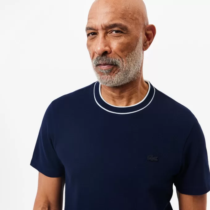 Stretch T-shirt med piqué stribet krave