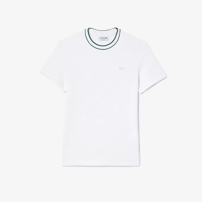 Stretch T-shirt med piqué stribet krave
