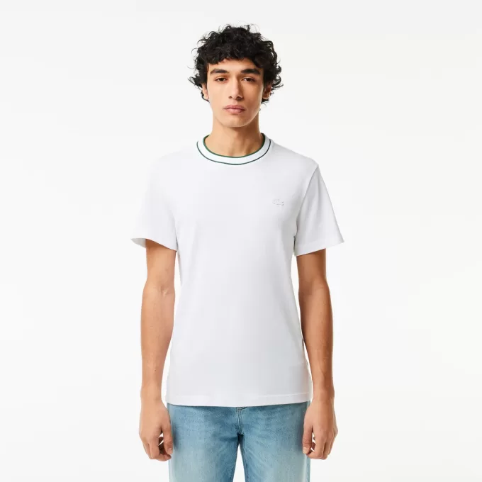 Stretch T-shirt med piqué stribet krave