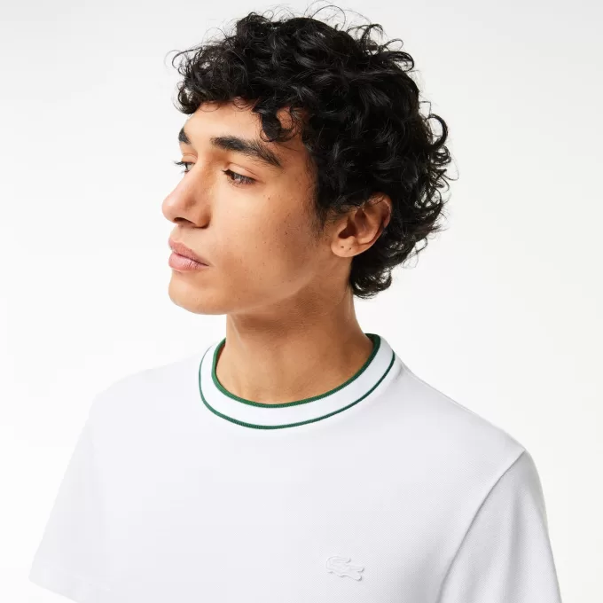 Stretch T-shirt med piqué stribet krave