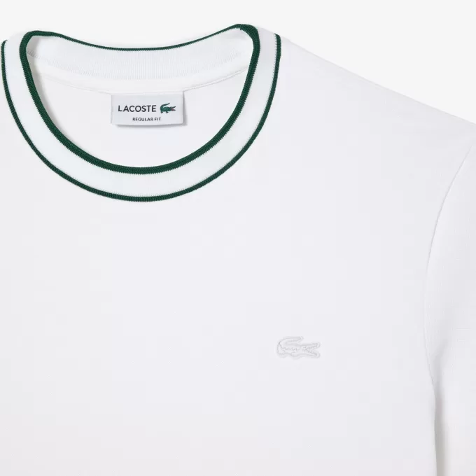 Stretch T-shirt med piqué stribet krave