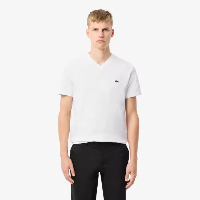 T-shirt i bomuld med v-hals
