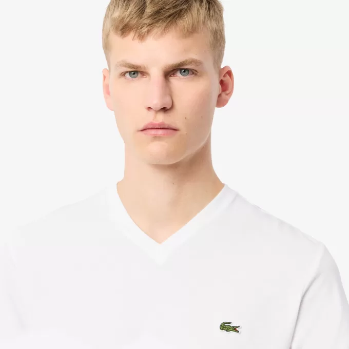 T-shirt i bomuld med v-hals
