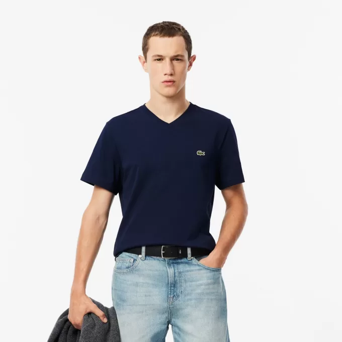 T-shirt i bomuld med v-hals