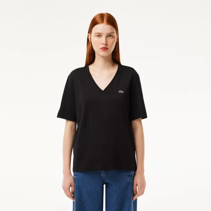 T-shirt med afslappet pasform i blød bomuld med V-hals
