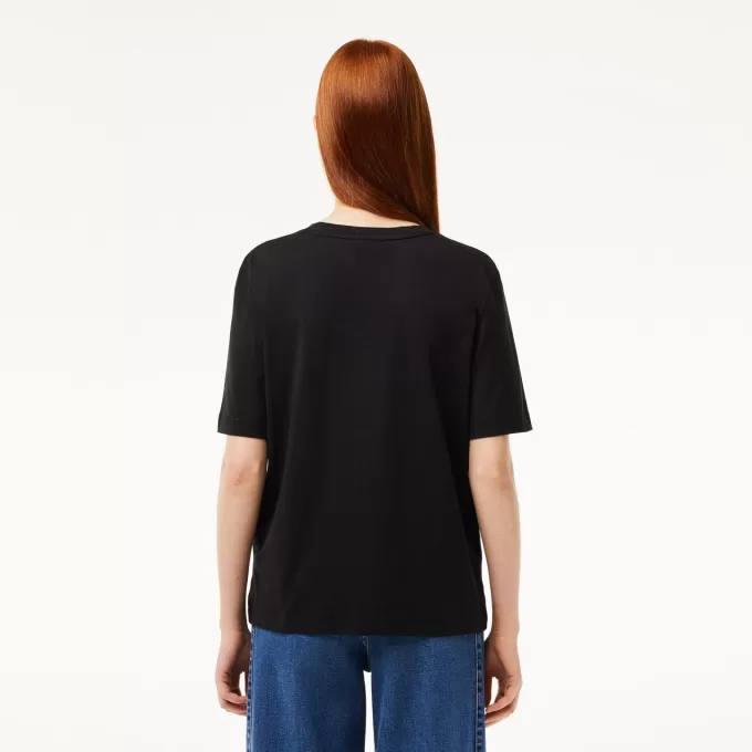 T-shirt med afslappet pasform i blød bomuld med V-hals