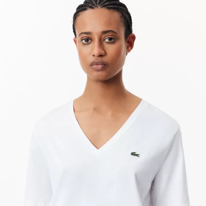 T-shirt med afslappet pasform i blød bomuld med V-hals