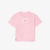 T-shirt med broderet blomster med tryk