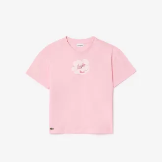 T-shirt med broderet blomster med tryk