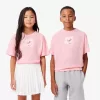 T-shirt med broderet blomster med tryk