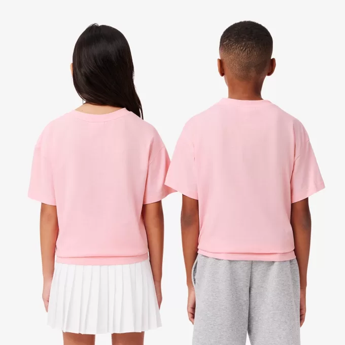 T-shirt med broderet blomster med tryk