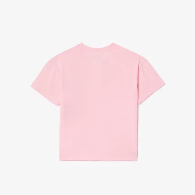 T-shirt med broderet blomster med tryk