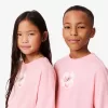 T-shirt med broderet blomster med tryk