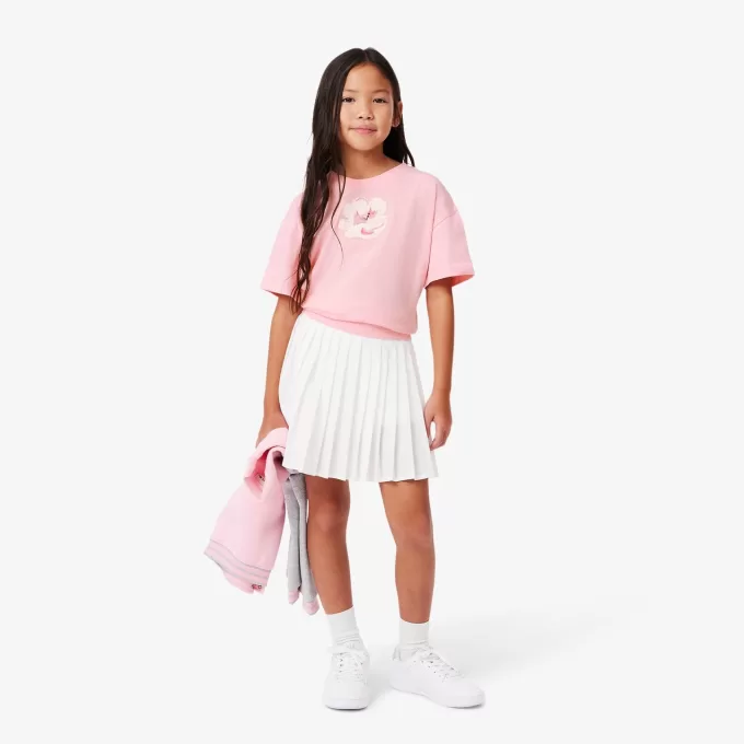 T-shirt med broderet blomster med tryk