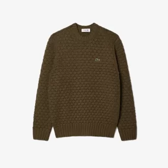 Tyk carded uld sweater med rund hals