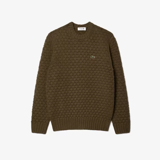 Tyk carded uld sweater med rund hals