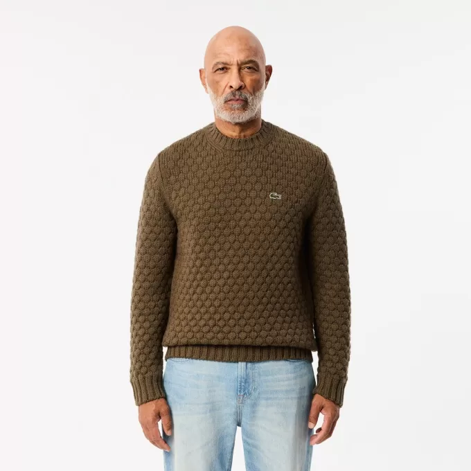 Tyk carded uld sweater med rund hals
