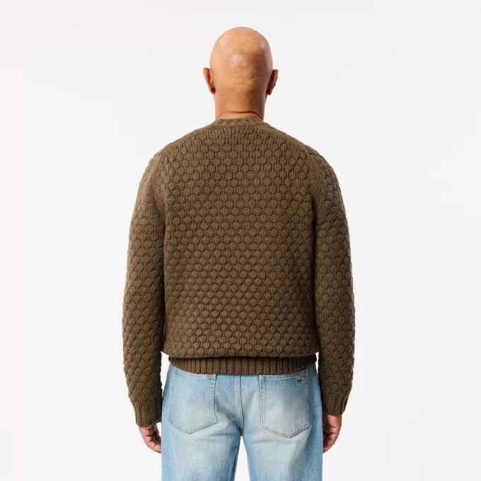 Tyk carded uld sweater med rund hals